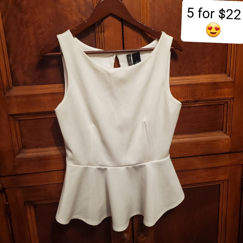 Bisou Bisou Cream Peplum Top Business Casual
